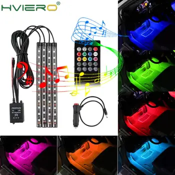 4buc 12V Auto Lumina de interior Lumina RGB LED Strip bandă 5 12 v Muzica/IR/APP de Control Auto Decorative Flexibil Kit de Ceață Lampa de neon cablu