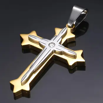 Aur, Argint Culoare Crucea Pandantiv Colier 5mm Barbati din Oțel Inoxidabil Bizantin Cutie de Link-ul Lanț Colier Bijuterii Cadouri LKP02