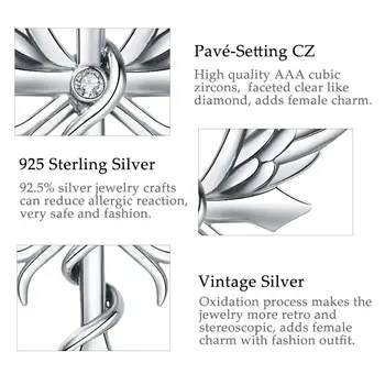 EUDORA 925 Sterling de Argint Colier Pandantiv Cruce din argint Masiv Cruce colier Aripa Bijuterii fine cu cutie Pentru Femei, Omul CYD503