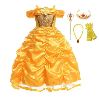 MUABABY Belle Costum Fete frumoasa si ia Princess Dress up pentru Copii Shoulderless Stratificat Rochie de Bal de Halloween