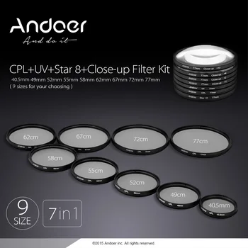 Andoer 40.5 52 58 62 mm Filtru UV+CPL+Star8+Close-up (+1+2 +4 +10) Filtru 8-Litera Macro Close-up Lens Filtru pentru Canon Nikon Sony