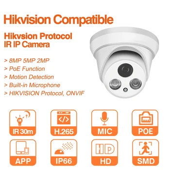 Hikvision IP Compatibile Camera de 5MP, 8MP Dom PoE Build-in MICROFON CCTV 2MP IR 50m ONVIF H. 265 Plug&play Video Camere de Supraveghere