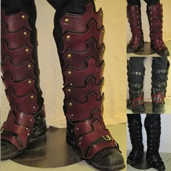 Retro Armuri Medievale Cosplay Pantofi Capac, Catarama din Piele PU rezistent la Apa Negru Maro Soldat Cavaleri Cizme Lungi-capac reglabil