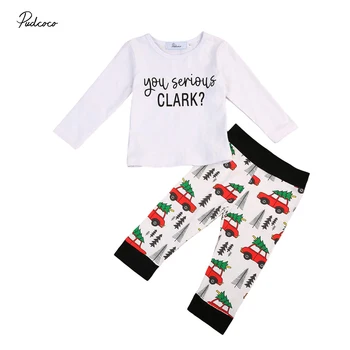 Copilul Sugari Copii Băieți Fete din Bumbac Scrisoare de Imprimare tricou cu Maneci Lungi Crăciun Pantaloni Haine Haine 2 buc Set Haine