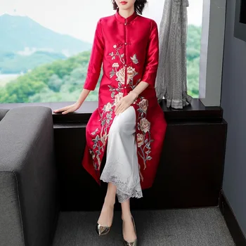 2020 anul nou Chinezesc broderii florale doamna haine lungi geci