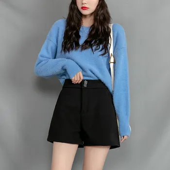 Femei de Înaltă Talie pantaloni Scurți de Lână Stil coreean Plus Dimensiune 3XL Liber de Moda Elegant de Birou de Cald Îngroșa Nou Toamna Largi Picior Uza
