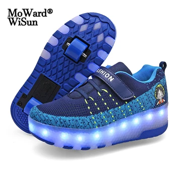 Dimensiunea 28-40 Stralucitoare Pantofi pentru Copii Băieți Roți Adidasi cu Lumini Led-uri USB Acuzat Luminoase Pantofi de Skate Role pentru Copii Fata