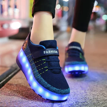 Dimensiunea 28-40 Stralucitoare Pantofi pentru Copii Băieți Roți Adidasi cu Lumini Led-uri USB Acuzat Luminoase Pantofi de Skate Role pentru Copii Fata