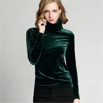 Aur Catifea Femei Casual Camasa Guler Înalt 2020 Nou Plus Size Solid Guler din Velur Tricouri Femei M-5XL 6XL 7XL Negru Verde