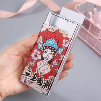 Tabachera Pentru Femei De Metal Subțire Cutie De Țigară Fumat Cadou Pentru Prietena Alunecare Stil Chinezesc Cat De Imprimare Foto Custum