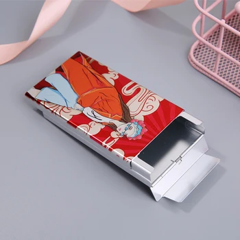 Tabachera Pentru Femei De Metal Subțire Cutie De Țigară Fumat Cadou Pentru Prietena Alunecare Stil Chinezesc Cat De Imprimare Foto Custum