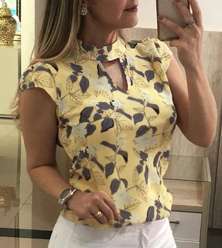 Sifon Imprimat Cu Maneci Scurte Tricouri Femei Bluza 2019 Doamnelor Topuri De Moda Iffice Slim Bluze Camisas Mujer Blusas Elegant Tunica