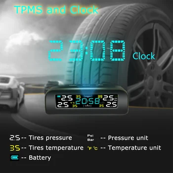 TY17/TY18 Solare Auto Anvelope TPMS Sistem de Monitorizare a Presiunii LCD Ceas cu Afișare în Timp Auto Anvelope Alarmă de Temperatură Cu 4 Senzori
