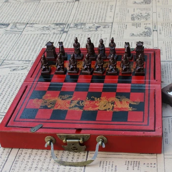 Vintage Chinezi De Teracota Războinic 32 De Șah Din Lemn Set Table Sah Jocuri Cadou