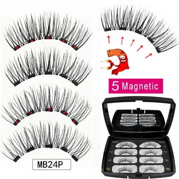 MB Nou 4 Pereche 5 Magnet Magnetic Eyeashes Nurca Naturale Gene cu ambalaj personalizat genele False Acril faux cils magnetique