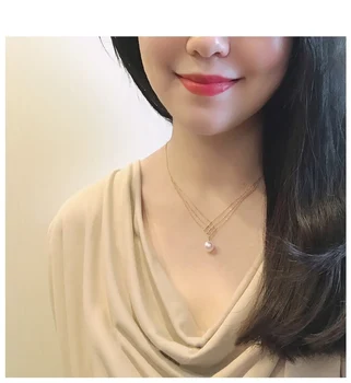 18 K Aur Galben Solid Bijuterii(AU750) Femei Dantelă cravată colier cu lanț Naturale Akoya sea pearl Moda Lady