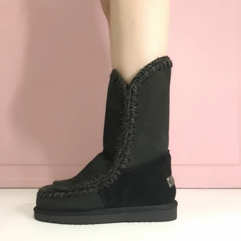 Moug de blană de iarna pentru femei snow ankle boots Original eschimos pană inaltime 29cm piele de oaie sutura fetei apartamente doamnelor botas