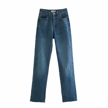 Uscat Anglia Stil High Street Spălat Jeans Femei Blugi Talie Mare Bifurcare Flare Jeans Pentru Femei Vintage Jeans Pentru Femei