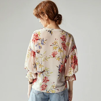 De Înaltă Calitate, Bluza de Mătase, Tricou Femei Non-positioni Bluze Imprimate de Proiectare Mâneci Lungi Munca de Birou de Top Grațios Noua Moda