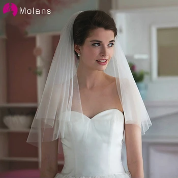 MOLANS 2020 Simplu Tul Scurt Voaluri de Nunta Ieftine Bej Alb Voal de Mireasa pentru Mireasa pentru Accesorii de Nunta Mariage
