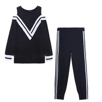 Îmbrăcăminte pentru copii Costum 2020 Primăvara Și Toamna Noi Fete de Moda Sport din Bumbac Școală Dungi Navy Style 2 BUC