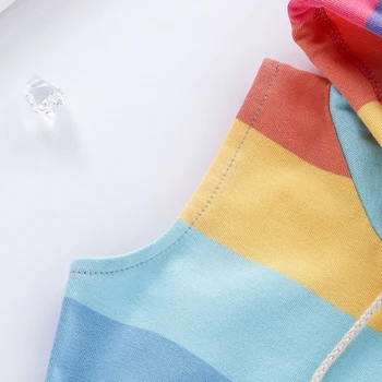 Copii Fetita 1T-7T Haine de Vară Rainbow Stripe Costum cu Gluga Rochie Sunsuit