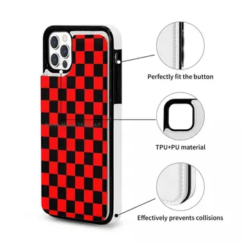 Negru Și Roșu În Carouri Din Piele Portofel Caz De Telefon Pentru Iphone 12 11 Pro Max Mini Xs Xr 7 8 Plus Titularul Cardului De Tablă De Șah Negru