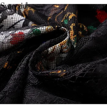 Svoryxiu Transparente Sexy Negru Dantelă Mozaic în Formă de Inimă Rochie de Imprimare Femei Designer de Moda Toamna Partid Rochie Midi