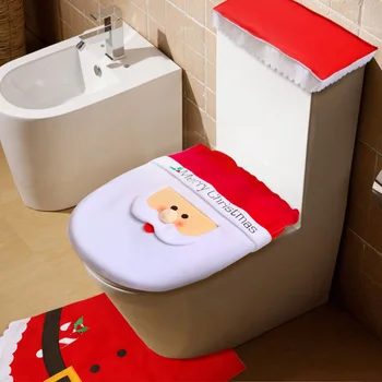 3PCs Crăciun Baie, Toaletă Mat Crăciun Fericit Decor Pentru Casa Noel Craciun Ornamente de Crăciun Cadouri de Anul Nou Capac Scaun de Toaletă