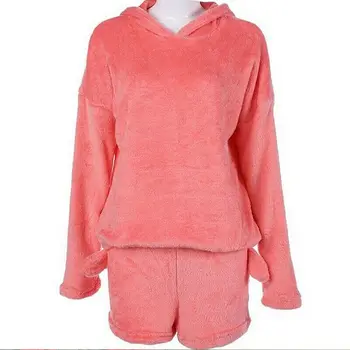 2020 Noi de Iarna Femei Pijamale Flanel Set Bear cu Gluga Pijamale Cald Iarna Fleece Coral Sleepwear Hanorac+Scurt Remorcare 2 buc Costum