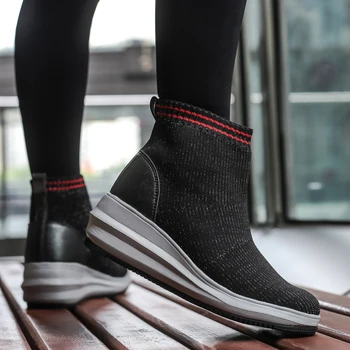 STS Femei Ghete Casual Pantofi sport Cu Blana Sport Sock Ladies Înălțimea Crește cu Talpă Groasă Adidas High Top Cizme de Iarna