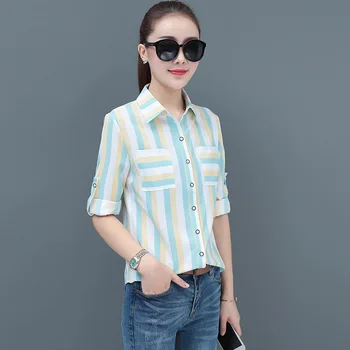 S-5XL Femei, Plus Dimensiune Bluze de Primavara Toamna cu Maneci Lungi Vrac Tricouri Casual Moda Stripe Tricouri Top de sex Feminin Butonul Bluza Topuri