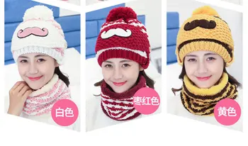 Drăguț Părinte-Copil Pălărie Femei Tricotate Pălărie Eșarfă 3 Set De Moda Pălărie Tricot Gulere De Sex Feminin Fata De Cald Capace De Zăpadă Windstoper Masca Palarie Set
