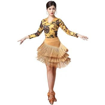 Dans latino haine Femei Nou Costum Adult Latin Dance Haine Pentru Salsa latin franjuri fusta 6002+7002