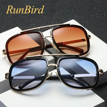 RunBird Pătrat ochelari de Soare pentru Femei Brand de Lux de Designer Cadru Metalic de Aur Oculos de Înaltă Calitate, Maro Ochelari de Soare Pentru Barbati 1230R