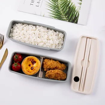 Noi Fibre de Bambus Cutie de Prânz Student Adult Cutii Bento cu Betisoarele Dublu Compartiment Lunchbox Set Tacamuri