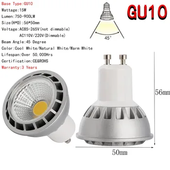 Ultra Luminos Estompat Lumini LED Spot E27 GU10 MR16 12V DC 15W COB Bec CREE Rece / Neutru/ Cald Alb Lampă de 220V