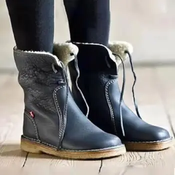 2020 Cizme Femei Casual Fleece Plat Dantela-Up Cizme de Zapada PU Piele Glezna Cizme groase de Iarna Doamnelor Pantofi de Moda