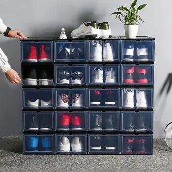 Cizme Pantofi de Depozitare din Plastic Transparent Cutie pot fi Stivuite Caz Sertar Organizator Acasă 34*25*18cm E2S