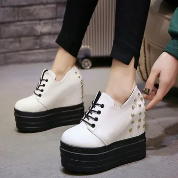 În 2020, Noi Femeile Pantofi cu Platforma Inaltime Creșterea 12CM Doamnelor Adidasi Toamna Nit Femei Pantofi Respirabil Pu Piele Pantofi