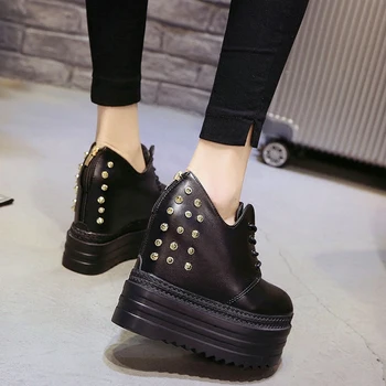 În 2020, Noi Femeile Pantofi cu Platforma Inaltime Creșterea 12CM Doamnelor Adidasi Toamna Nit Femei Pantofi Respirabil Pu Piele Pantofi