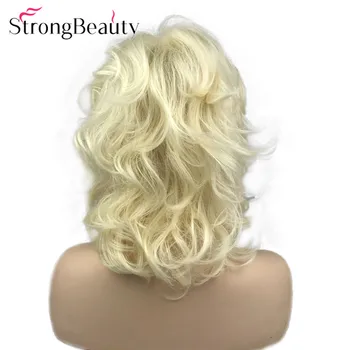 StrongBeauty Sintetice Femei Peruci Pufos Naturale De Lungime Medie, Ondulat Blond/Părul De Aur Fără Capac Peruca