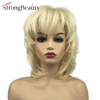 StrongBeauty Sintetice Femei Peruci Pufos Naturale De Lungime Medie, Ondulat Blond/Părul De Aur Fără Capac Peruca