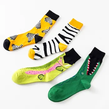 1 Pereche De Creație Noi Sosiri De Moda Harajuku Kawaii Fericit Casual Femei Șosete Rechin, Crocodil, Zebra Animal Print Șosete Amuzante