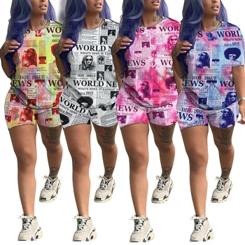 2 Bucata Set Drăguț Casual Sport Costum De Potrivire Seturi Pentru Femei Costum De Vară 2019 Plus Dimensiune Tye Dye Tipărite Haine Set De Trening