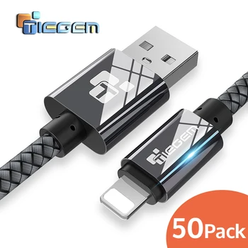 50Pack Cablu USB pentru iPhone 8 X TIEGEM 2A Încărcare Rapidă USB Încărcător Cablu de Date Pentru iPhone 5 6 6s 7 Plus Telefon Mobil Cabluri