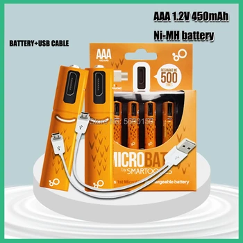 Capacitate de 1.2 V 450mAh AAA Ni-MH Baterie reîncărcabilă usb acumulator cu cablu USB