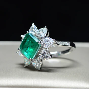 Petrecere de lux bijuterii Zircon Spumante Pătrat Verde CZ inele de Nunta pentru femei de Înaltă calitate din Aur Alb de culoare inel de Logodna Cadou