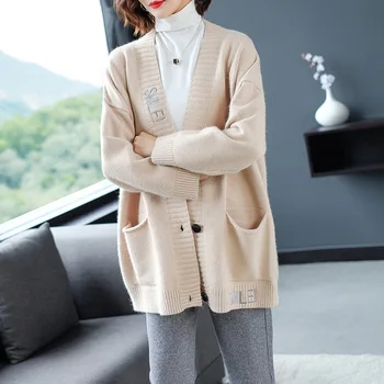 2020 Toamna Iarna Femei Pulover Cardigan Supradimensionat V neck Knit Cardigan Fete Uza coreean Topuri Chic Suete Mantou pentru Femei