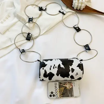 Vacile Leopard Print Inel de Metal Geantă de mână de Femei Creative Crossbody Sac Cilindric de sex Feminin Umăr Saci de Messenger Fashion Tote